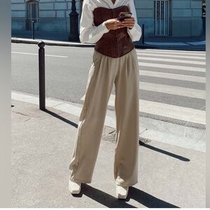 Princess Polly Archer Pants in “Taupe” Khaki Tan Wide Leg Relaxed Fit Size US 2